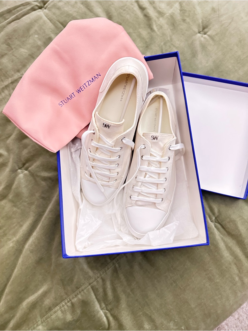 Stuart Weitzman Cream and White Low-Top Sneakers